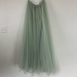 Revelry Sage Green Long Tulle Skirt